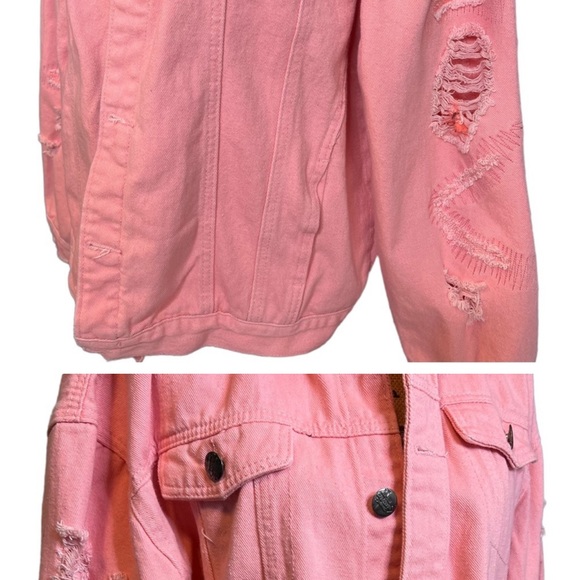 Pink denim distressed jacket - Picture 2 of 3